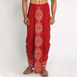 Men Red Striped & Gold-Toned Pure Cotton Hand Block Printed Dhoti