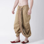 Men Beige & Maroon Printed Dupion Silk Dhoti