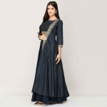 "SPAN Women Printed Blouse with Lehenga and Long Jacket "