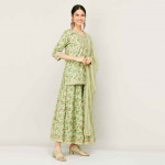 Women Floral Print Kurti With Printed Lehenga And Dupatta