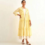 Women Yellow Ethnic Embroidered Cotton Longline Shrug