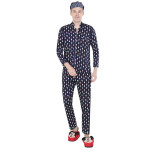 Navy Blue Printed Sleepwear Set (Get Free Face Mask Inside)