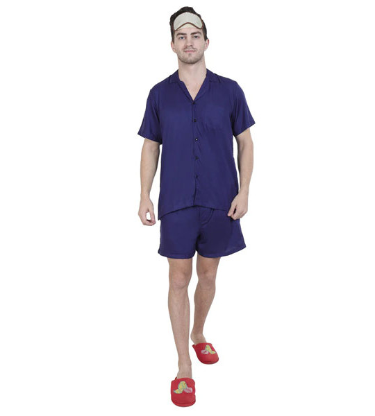 Blue Solid Sleepwear Set (Get Free Face Mask Inside)