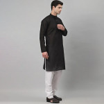 Men Black Floral Thread Work Kurta