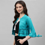 Women Turquoise Blue Crop Shrug