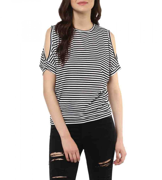 Black Viscose Striped Top