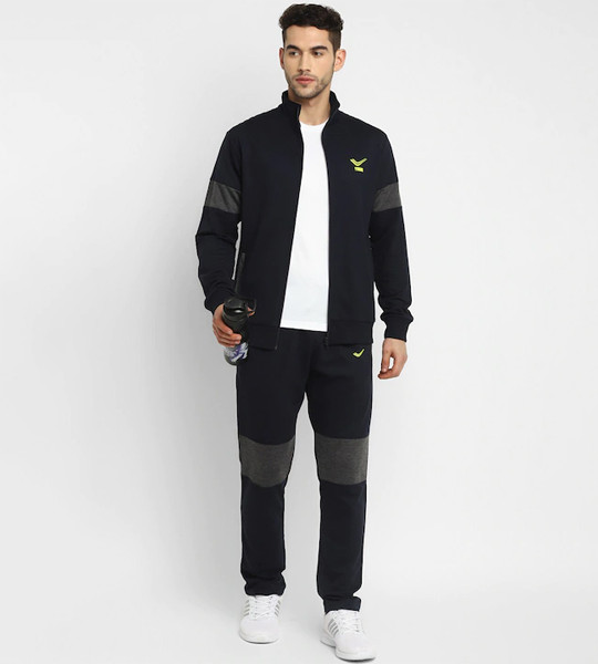 Men Navy Blue & Grey Track Suit