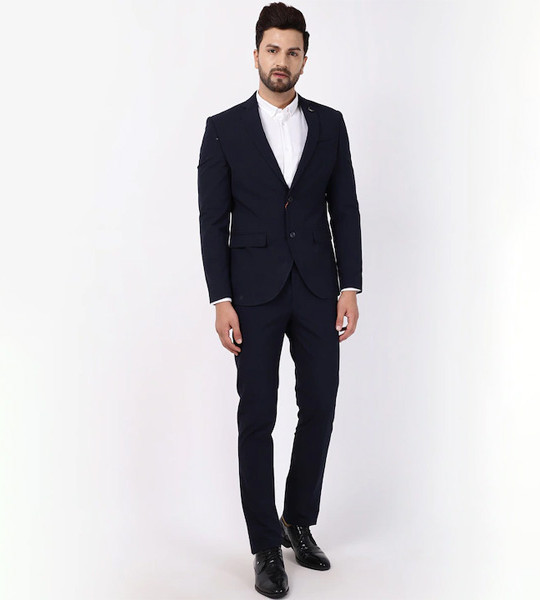 Men Blue Solid Single-Breasted Suits