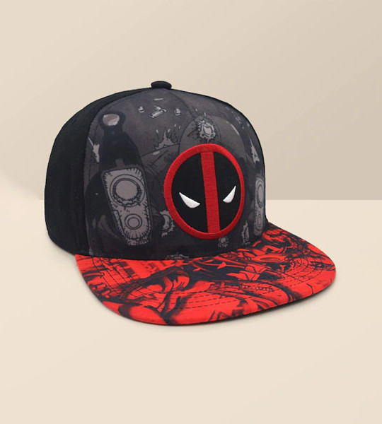 Men Red & Black Deadpool Printed Cotton Baseball Cap