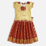 Girls Gold-Toned & Maroon Ready to Wear Pattu Pavadai