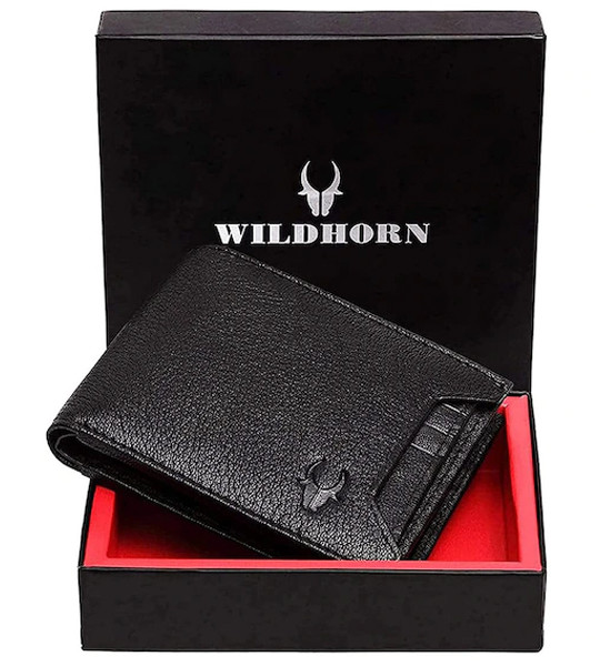 Men Black Solid Two Fold Wallet