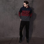 Men Maroon & Navy Blue Colourblocked Hooded Sweatshirt