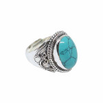 Sterling Silver Bohemian Turquoise Blue Stone Studded Finger Ring