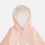 Girls Peach-Coloured Cotton Embroidered Hooded Sweatshirt