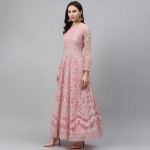 Pink & Beige Net Embroidered Semi-Stitched Dress Material