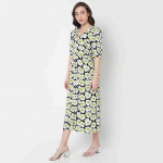 Women Printed V Neck Maxi Dress