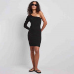 Black Solid One Shoulder Bodycon EcoVero Mini Dress