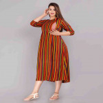 Multicoloured Striped Maternity Empire Midi Dress