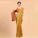 Yellow & Red Floral Zari Pure Cotton Banarasi Saree