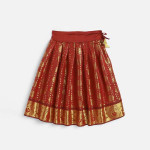 Girls Gold-Toned & Maroon Ready to Wear Pattu Pavadai