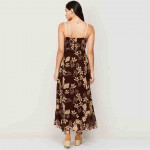 Red & Beige Floral Waist Cut-Out Maxi Dress