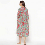 Women Turquoise Blue Floral Printed Maternity & Nursing Cotton A-Line Midi Dress